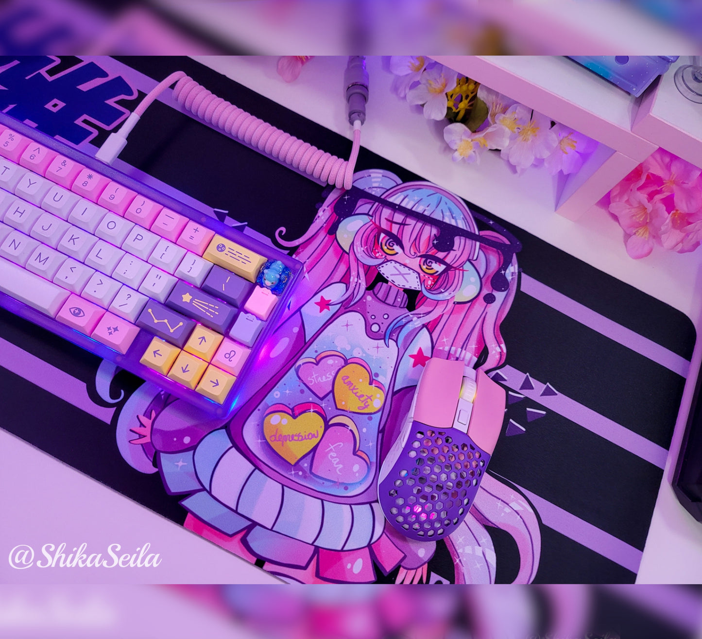 Anime Senpai Kawaii desk mat perfect for kawaii-themed workspaces or gaming setups