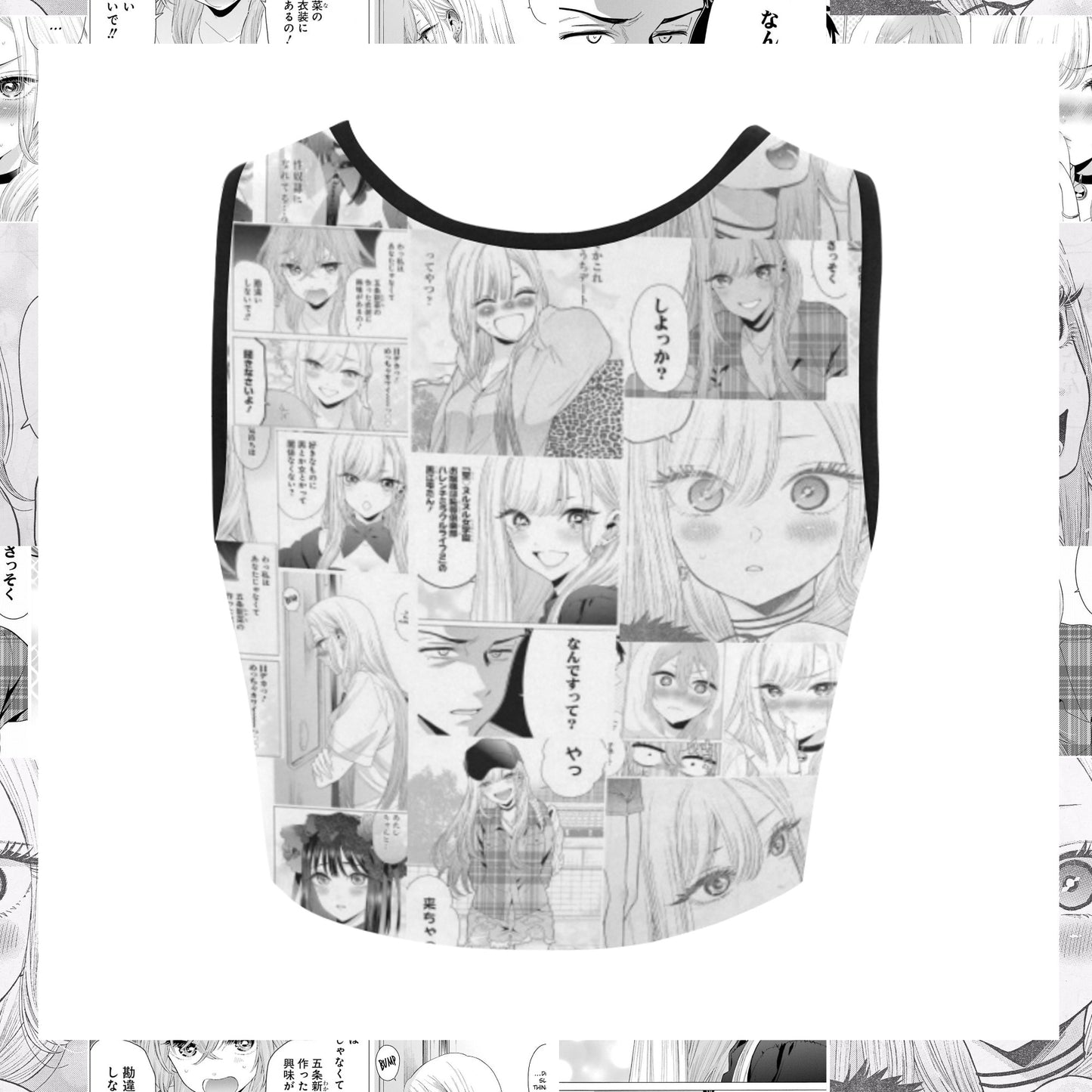 Anime Manga Harajuku Kawaii clothing crop top displayed on a white background