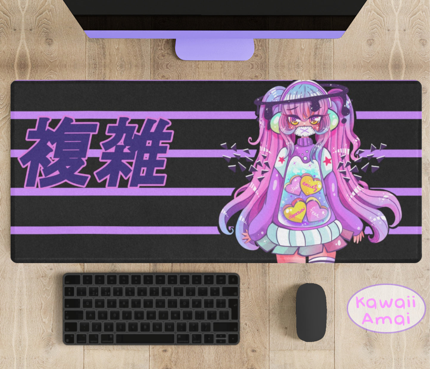Anime Senpai Kawaii desk mat perfect for kawaii-themed workspaces or gaming setups