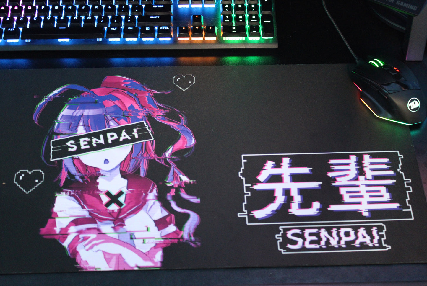Black and Purple desk mat perfect for kawaii-themed workspaces or gaming setups