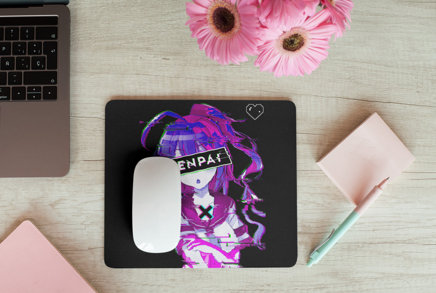 Black and Purple desk mat perfect for kawaii-themed workspaces or gaming setups
