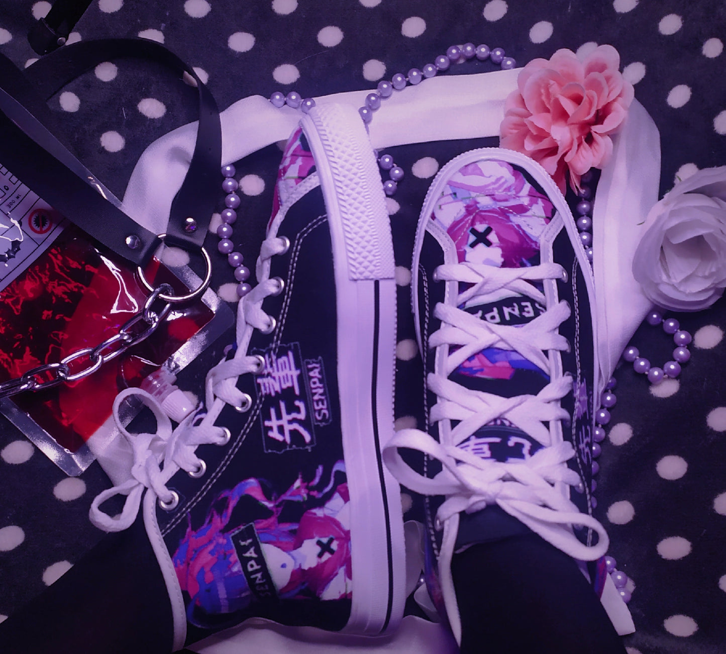 Close View of Black Harajuku shoes with Japanese design