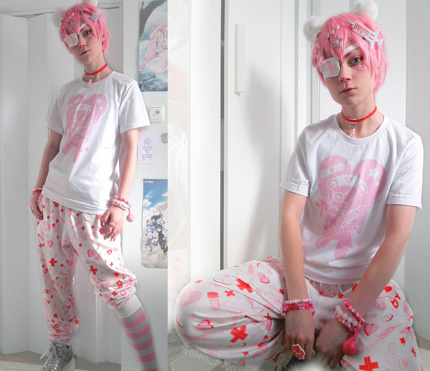Model wearing Creepy Cute Menhera Kei and Yami kawaii aesthetic jogger pant