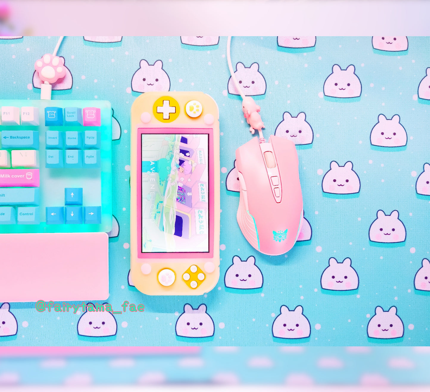 Cute and colorful desk mat perfect for kawaii-themed workspaces or gaming setups