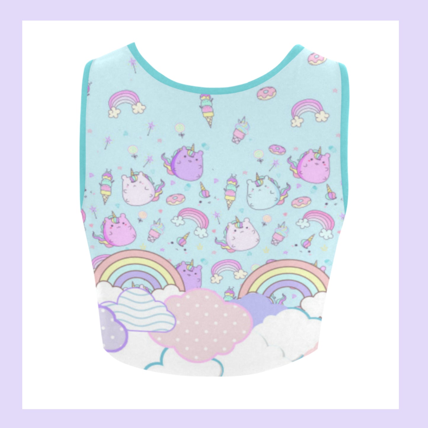 Cute Kawaii Fairy Kei Rainbow Unicorn Crop Top displayed on a clean background.