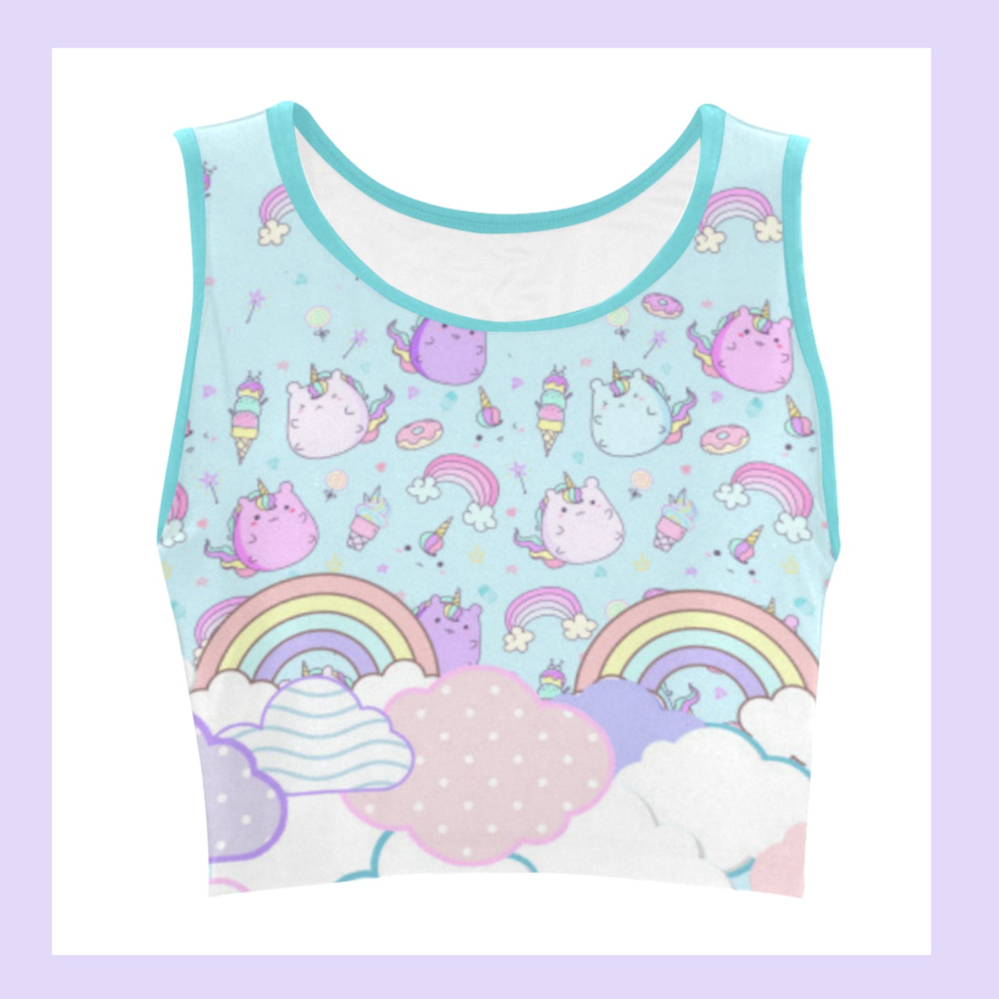 Cute Kawaii Fairy Kei Rainbow Unicorn Crop Top displayed on a clean background.