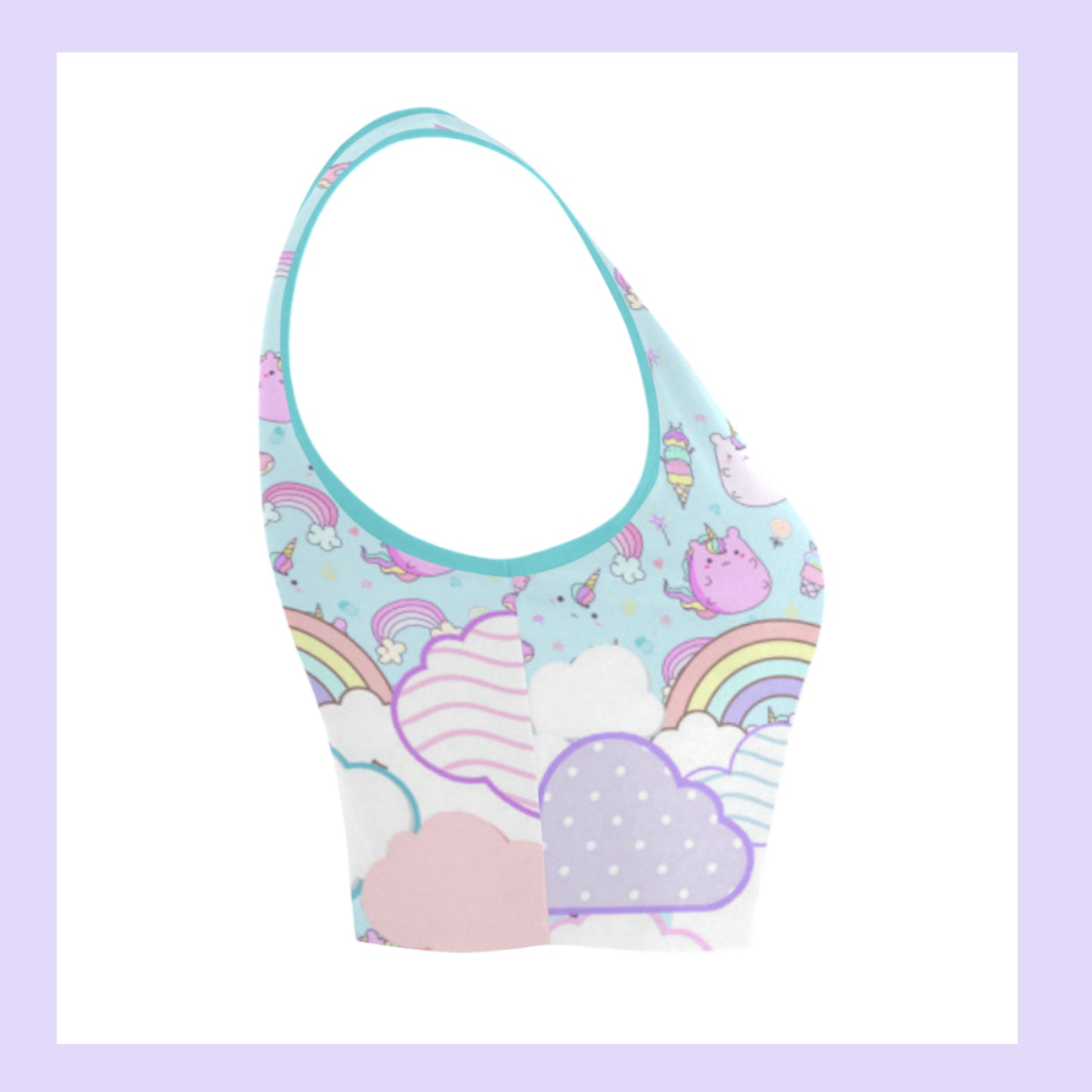 Cute Kawaii Fairy Kei Rainbow Unicorn Crop Top displayed on a clean background.