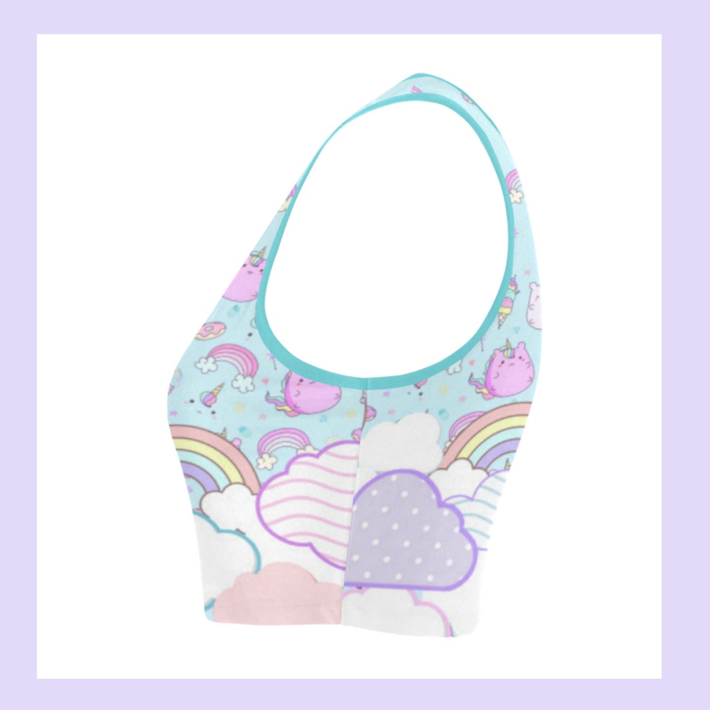 Cute Kawaii Fairy Kei Rainbow Unicorn Crop Top displayed on a clean background.