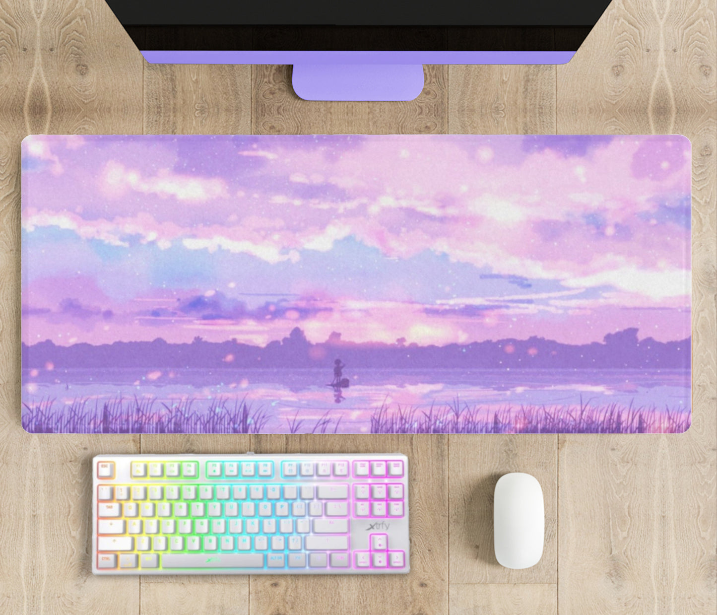 Pastel kawaii desk mat with charming motifs and cozy aesthetic