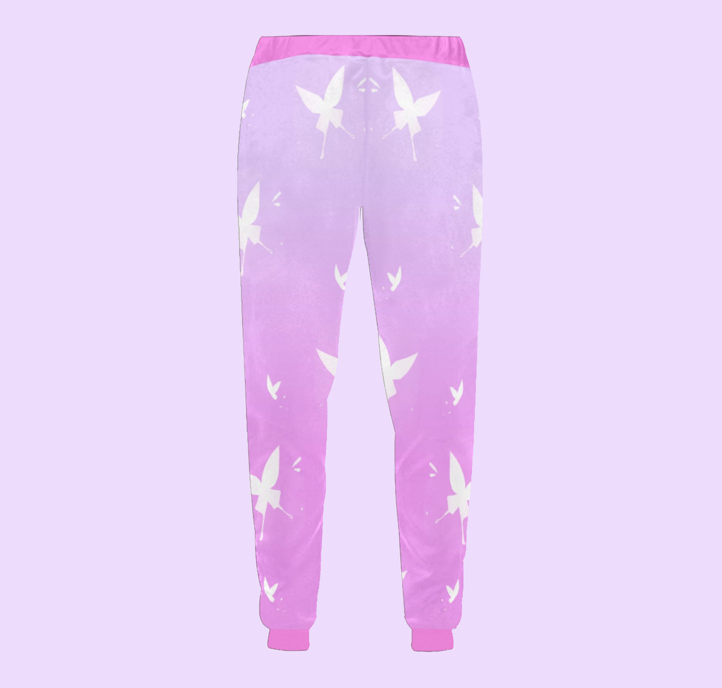 Yume Kawaii Fairy Kei Butterfly Unisex Joggers pants displayed on pastel background.