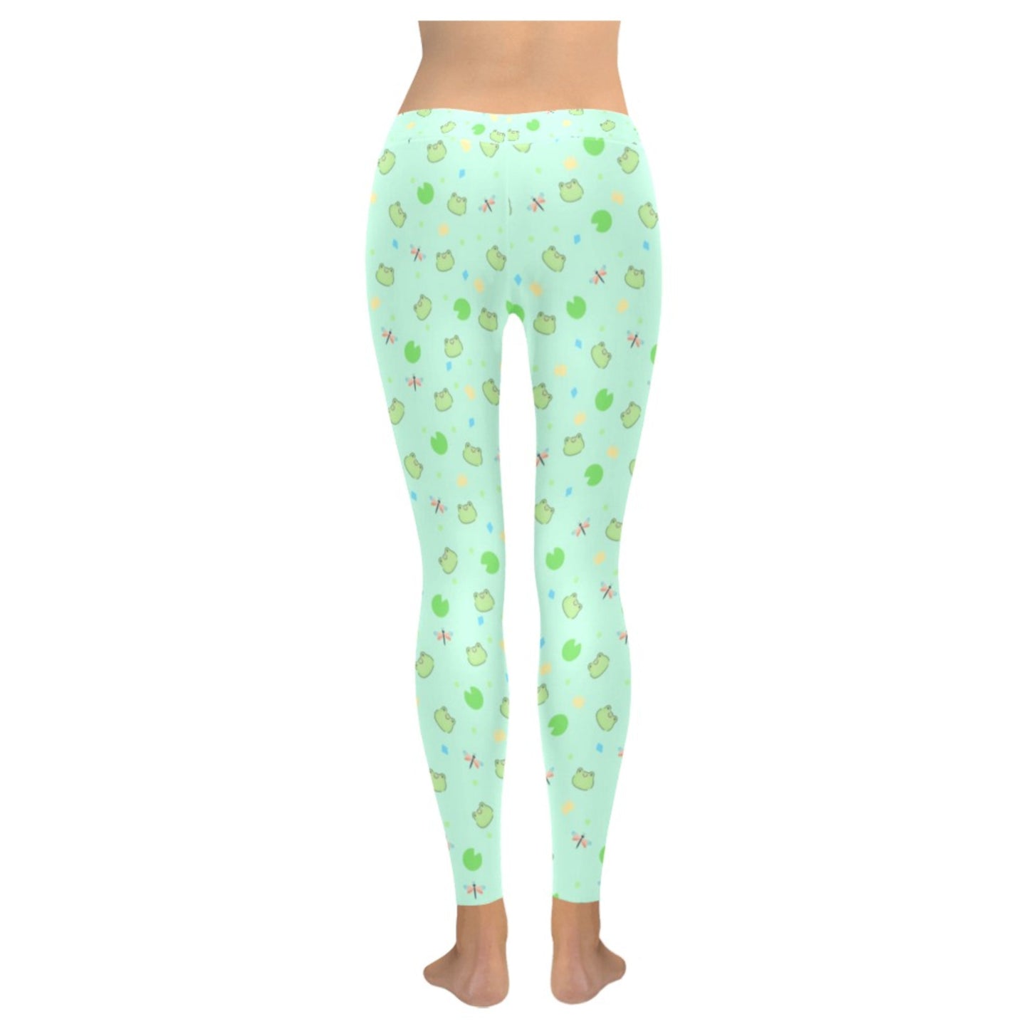 girl modeling Fairy Kei Pastel Mint Frog Leggings on clean white background