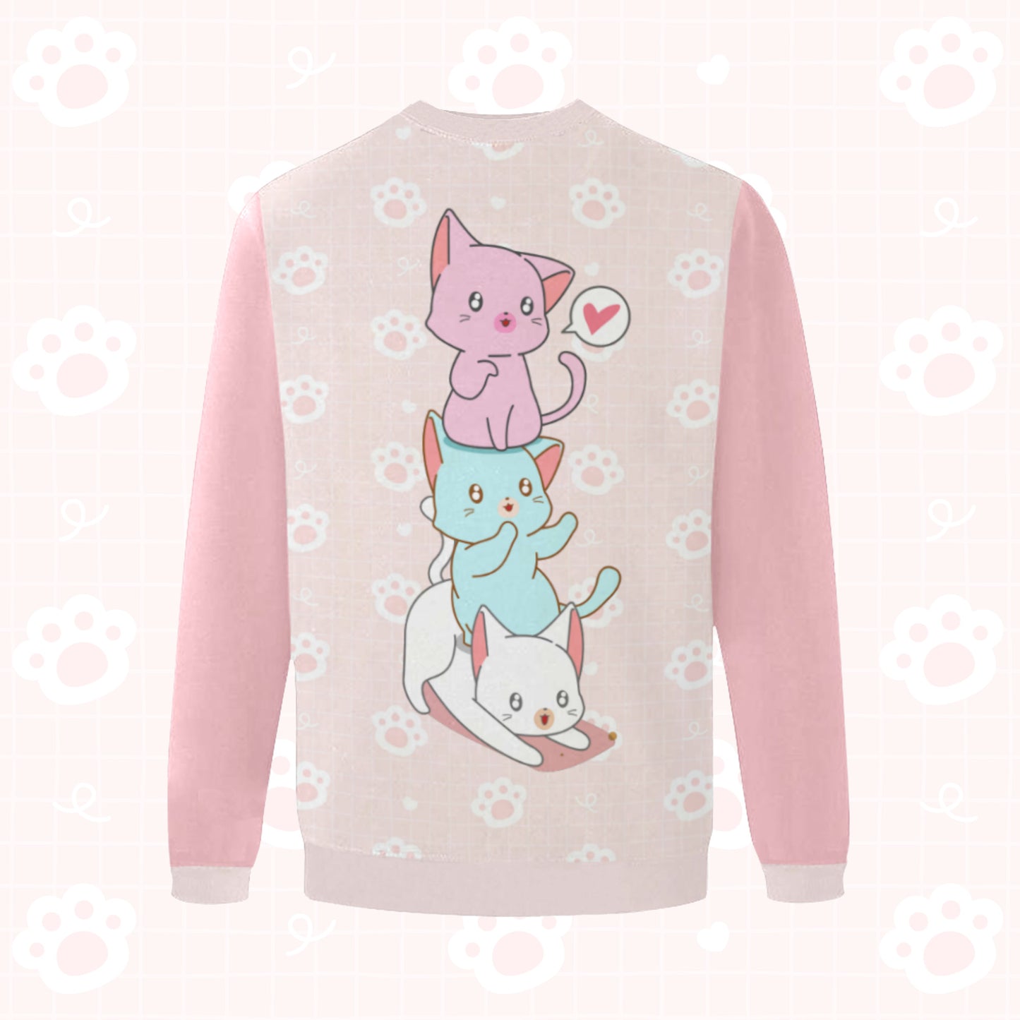 Yume Kawaii 3 cats sweatshirt displayed on a pink background
