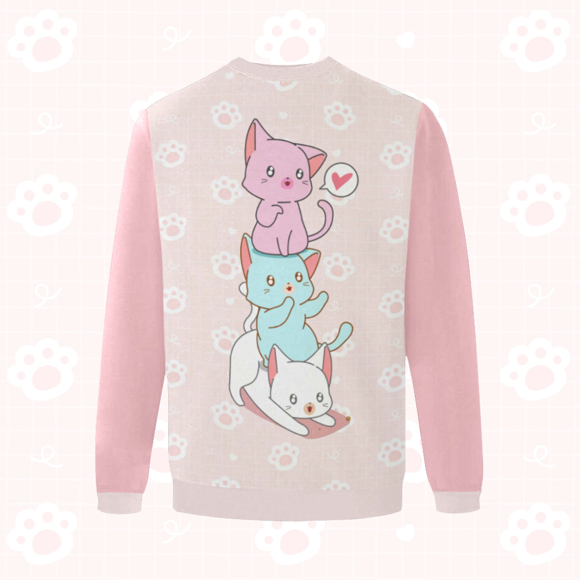 Yume Kawaii  3 cats sweatshirt displayed on a pink background