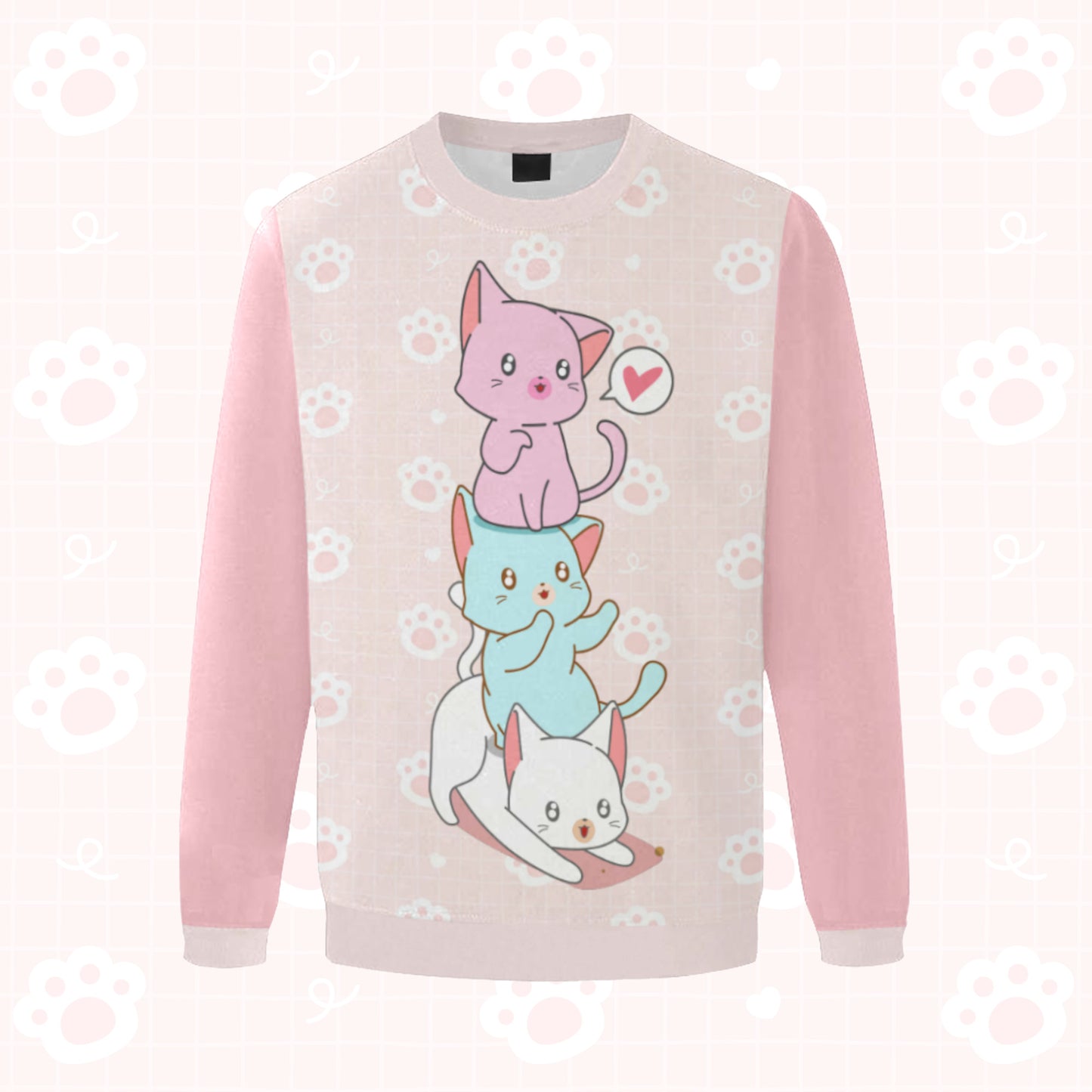 Yume Kawaii 3 cats sweatshirt displayed on a pink background