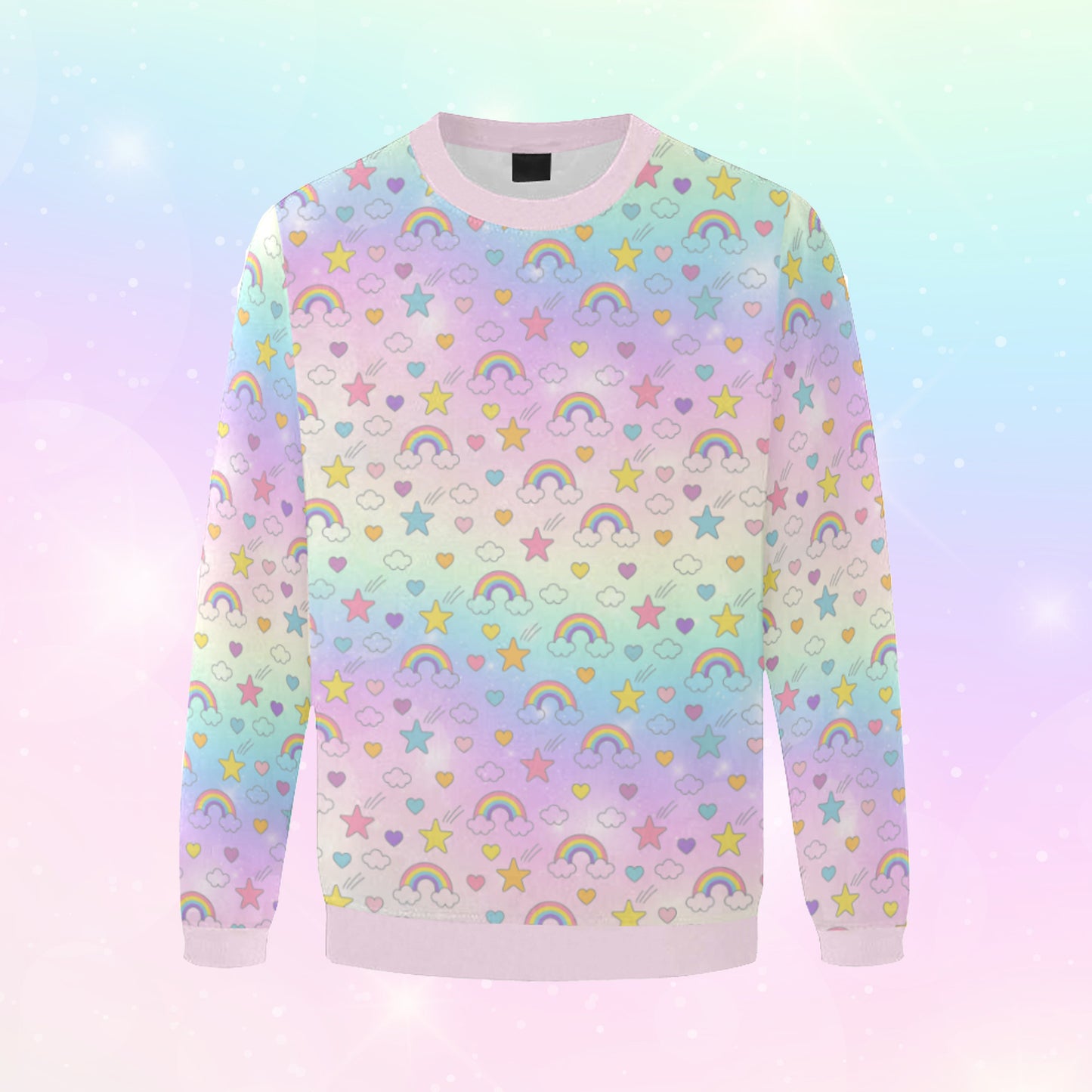oversized cute kawaii rainbow sweatshirt on pastel background