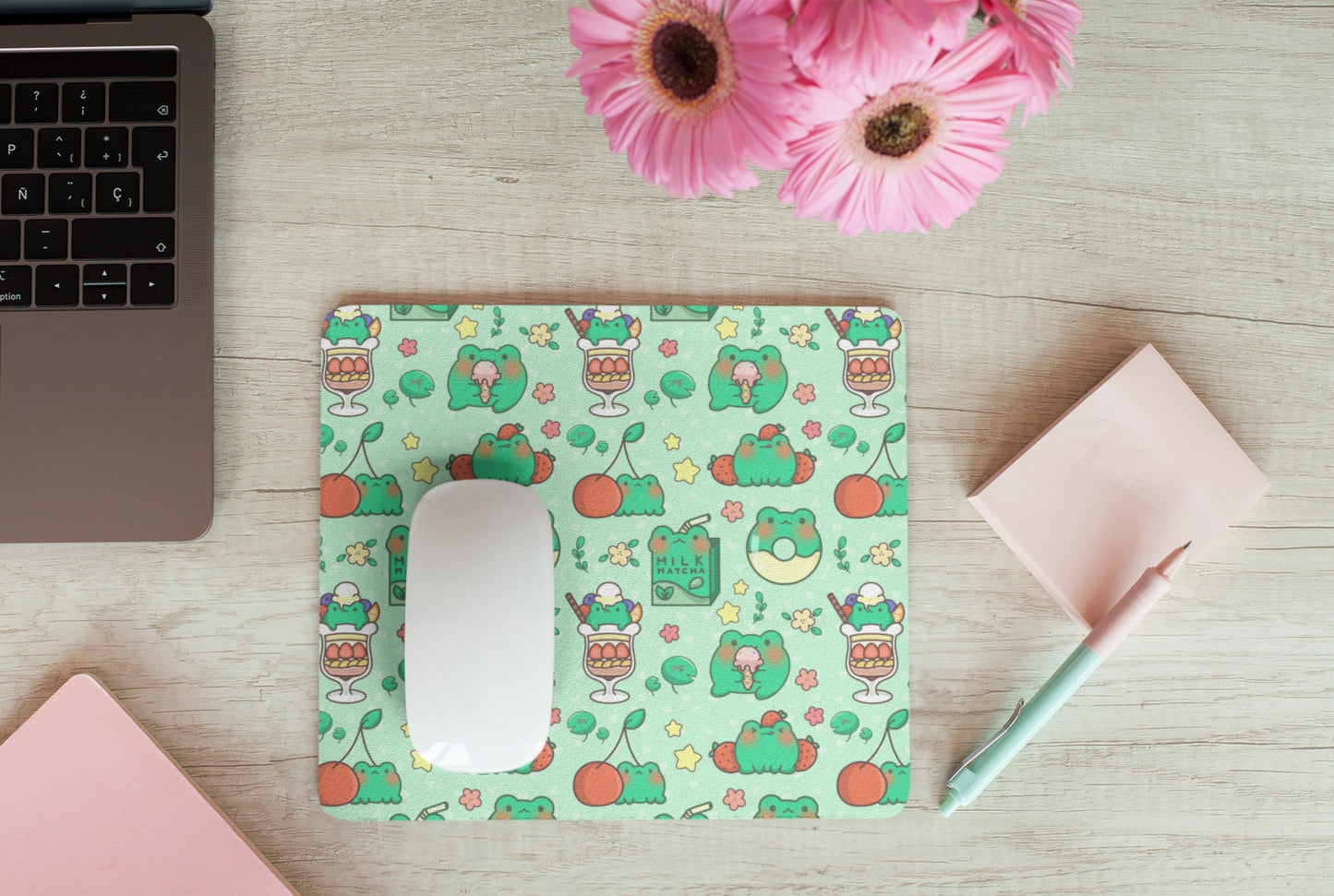 Cute and colorful desk mat perfect for kawaii-themed workspaces or gaming setups