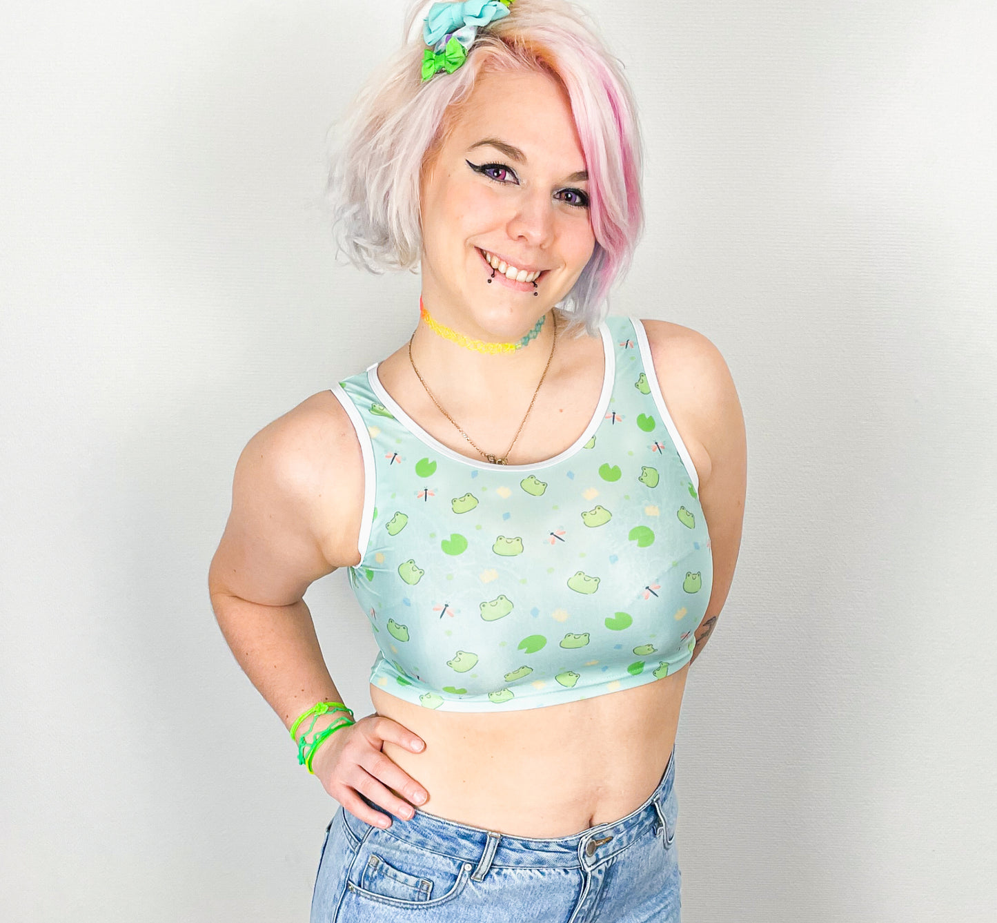Happy girl dressed in pastel kawaii crop top