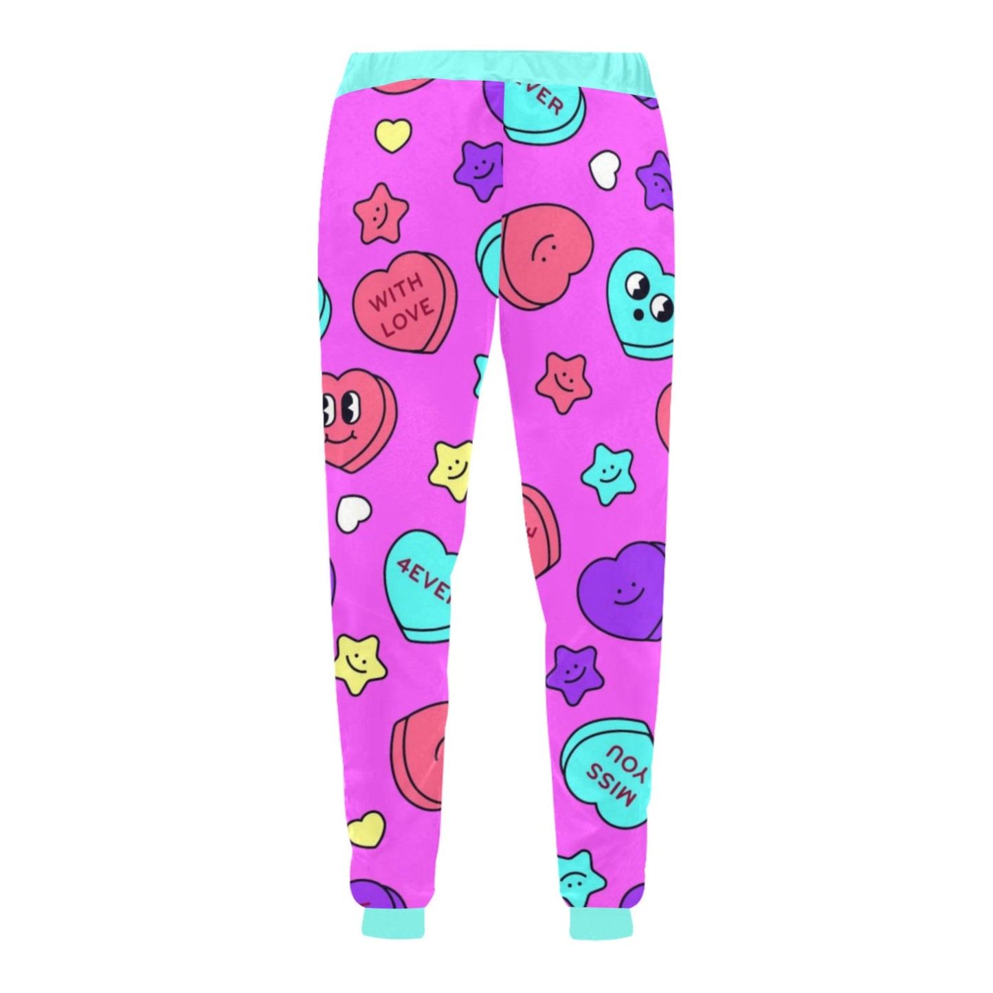 Harajuku Decora Kei heart with love pants displayed on clean white background