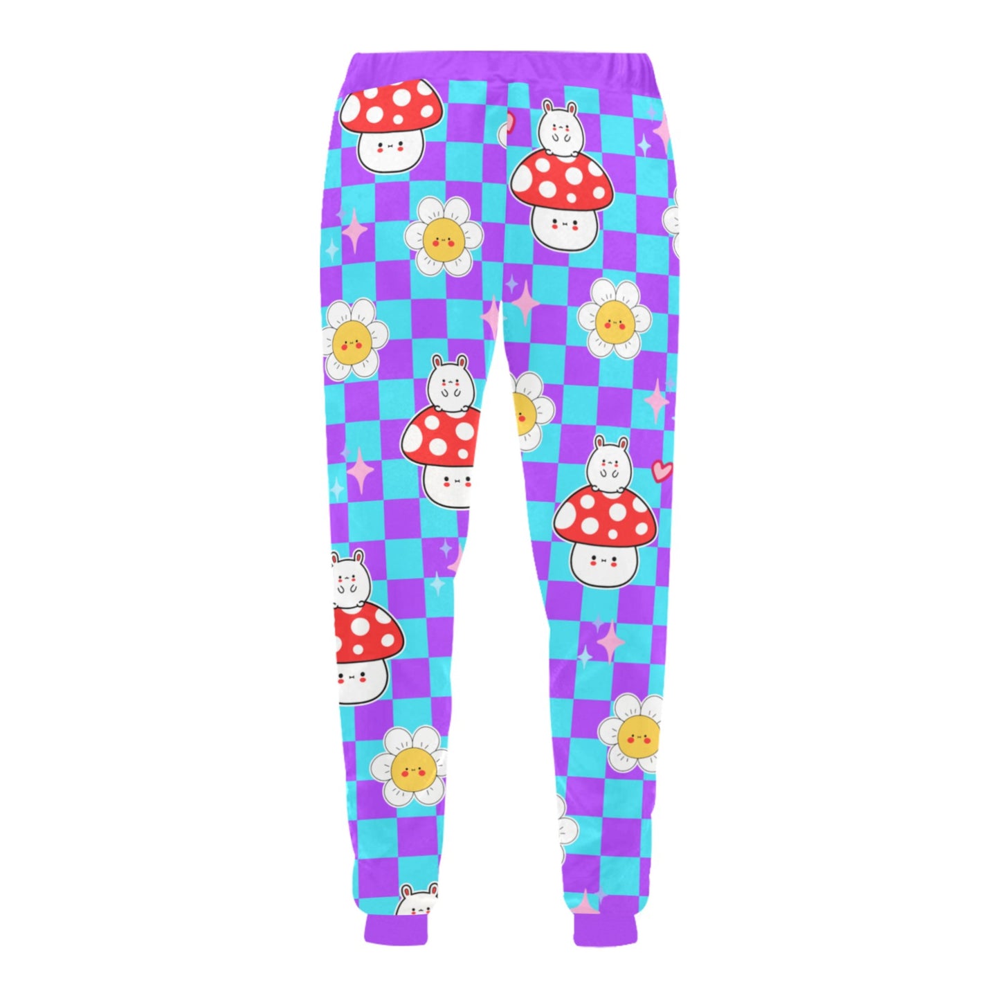 Harajuku Kidcore Mushroom Daisy Jogger Pants displayed on clean white background