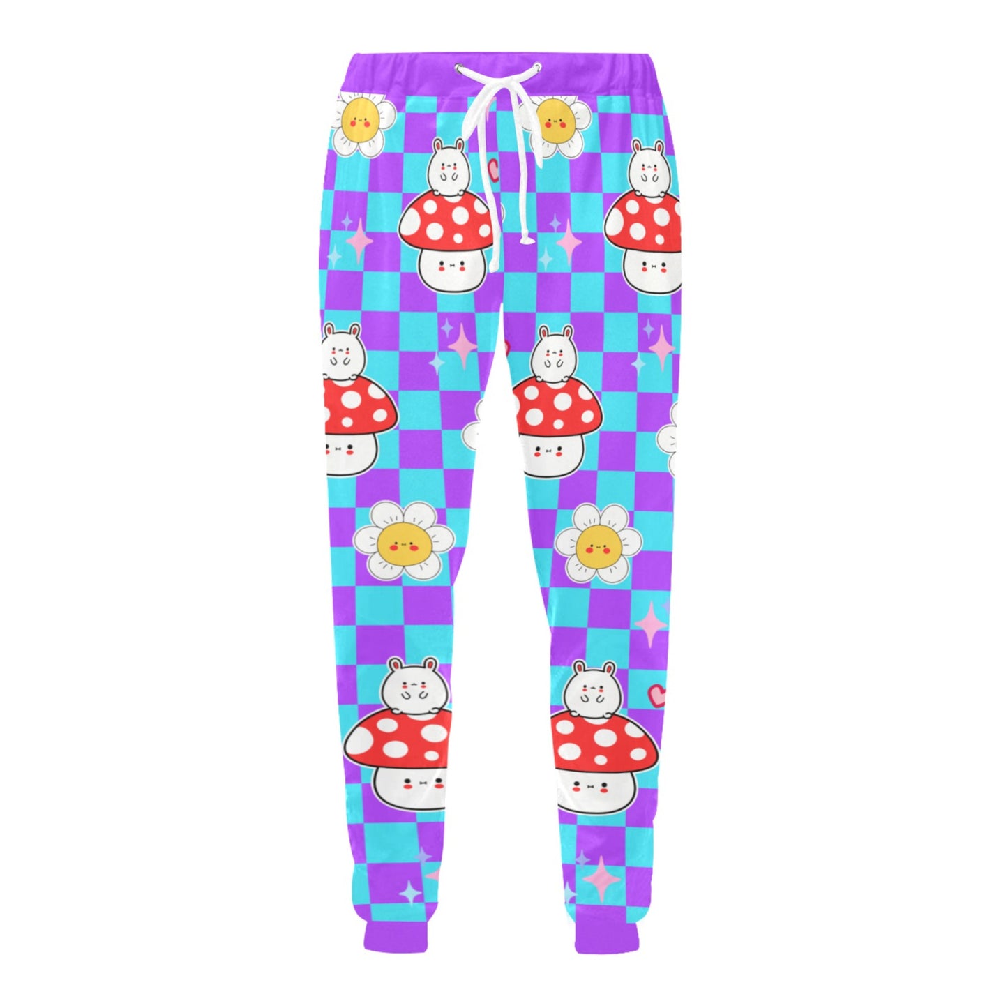 Harajuku Kidcore Mushroom Daisy Jogger Pants displayed on clean white background