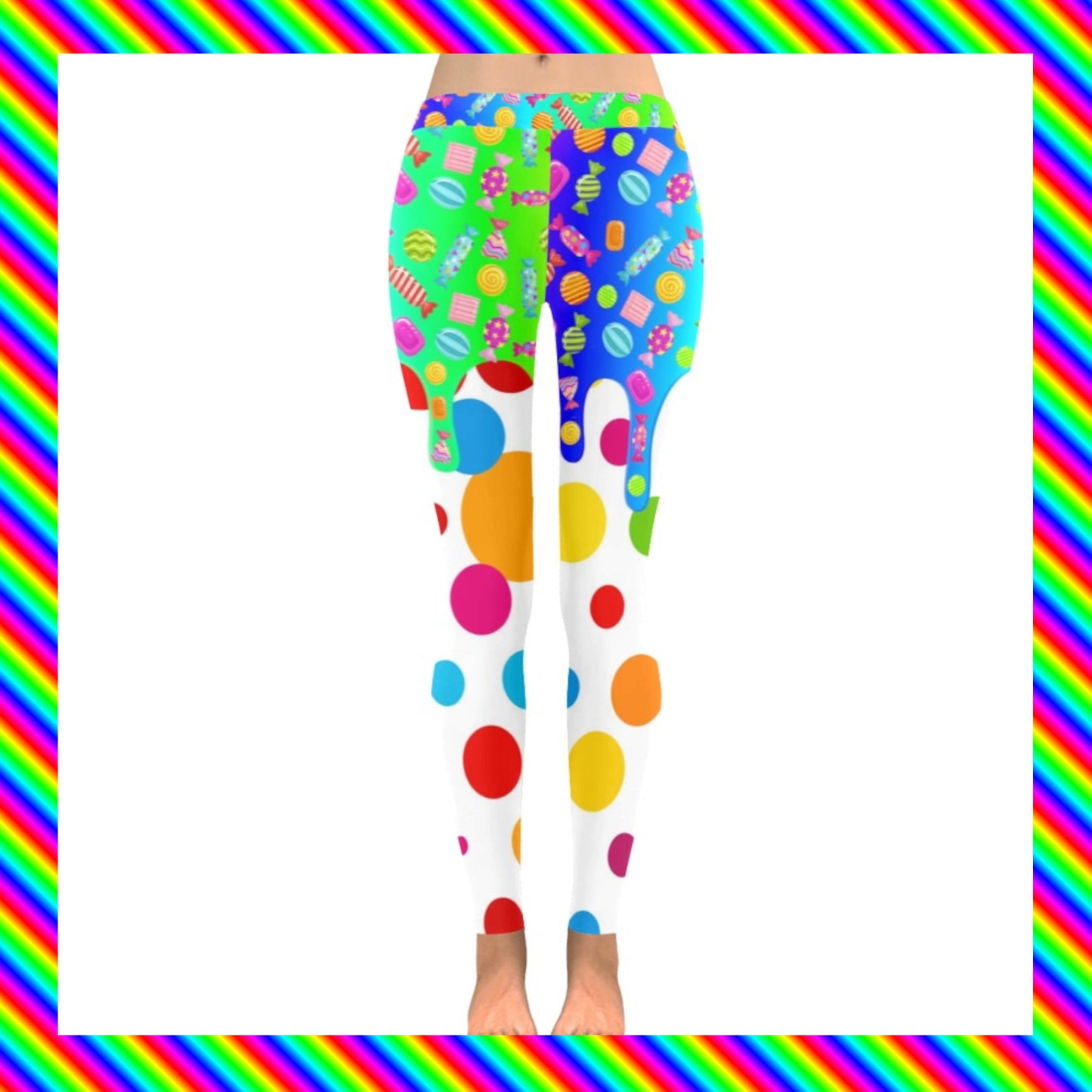 Harajuku Kidcore rainbowcore candyworld leggings displayed on clean white background