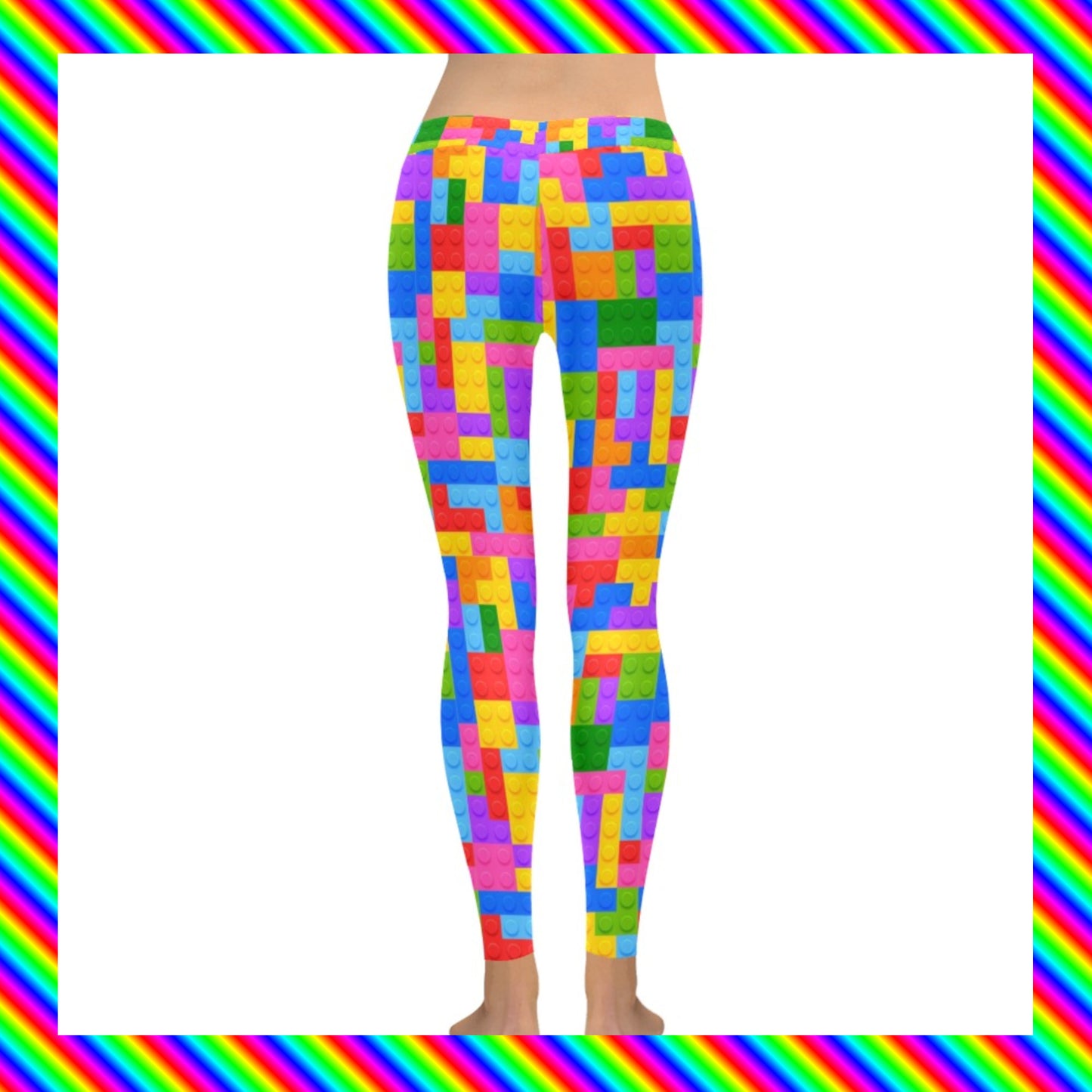 Harajuku Kidcore rainbowcore lego leggings displayed on clean white background