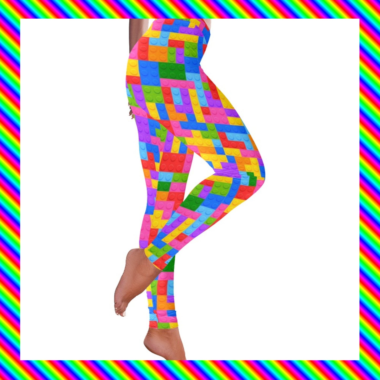 Harajuku Kidcore rainbowcore lego leggings displayed on clean white background