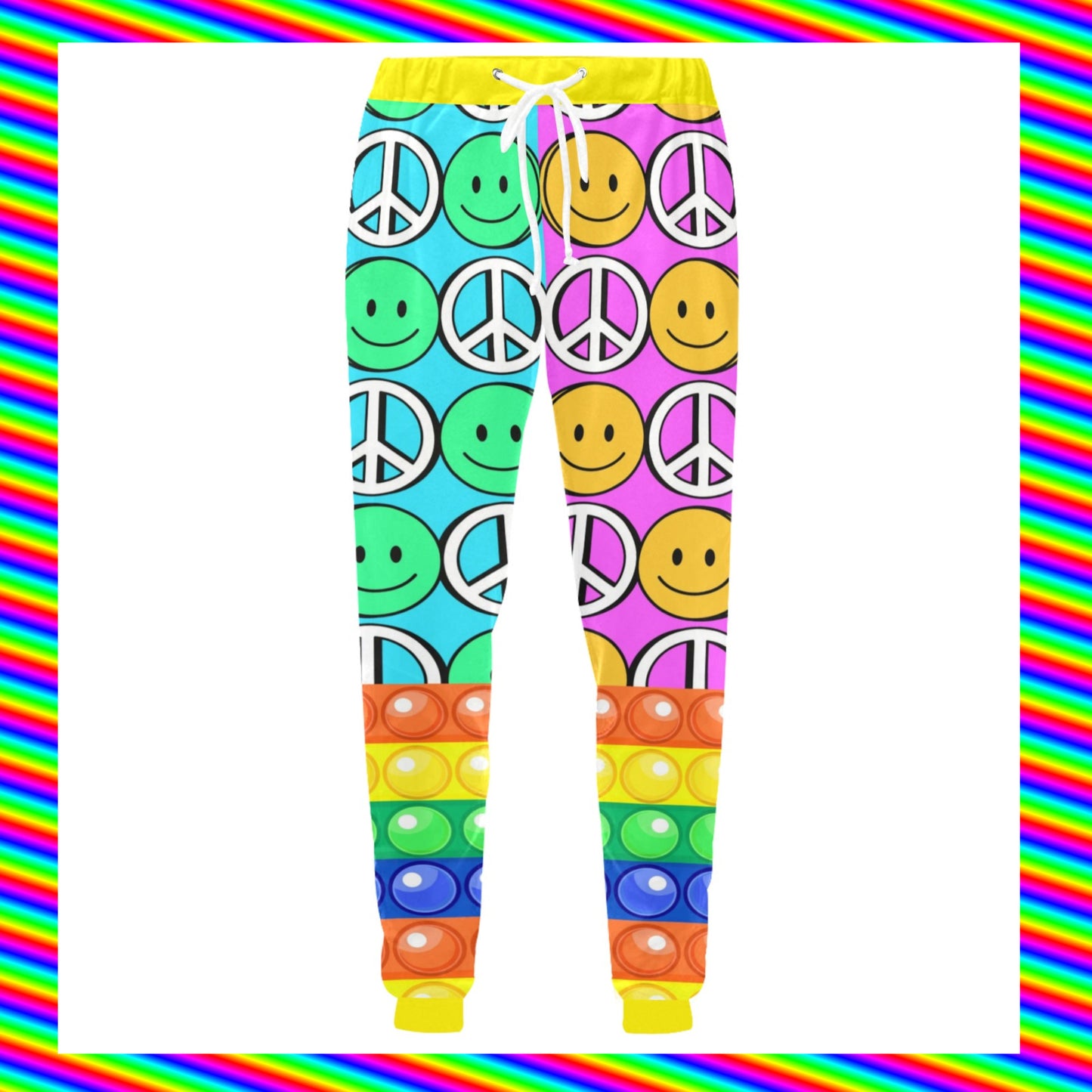 Harajuku Kidcore trippy smile pants displayed on clean white background