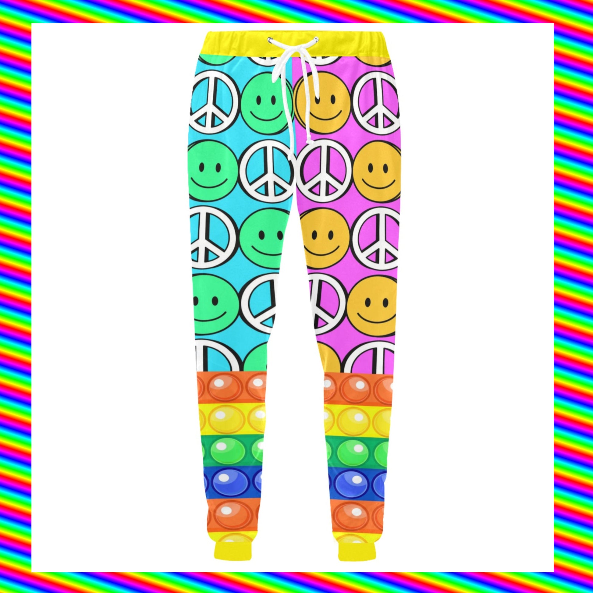 Harajuku Kidcore trippy smile pants displayed on clean white background