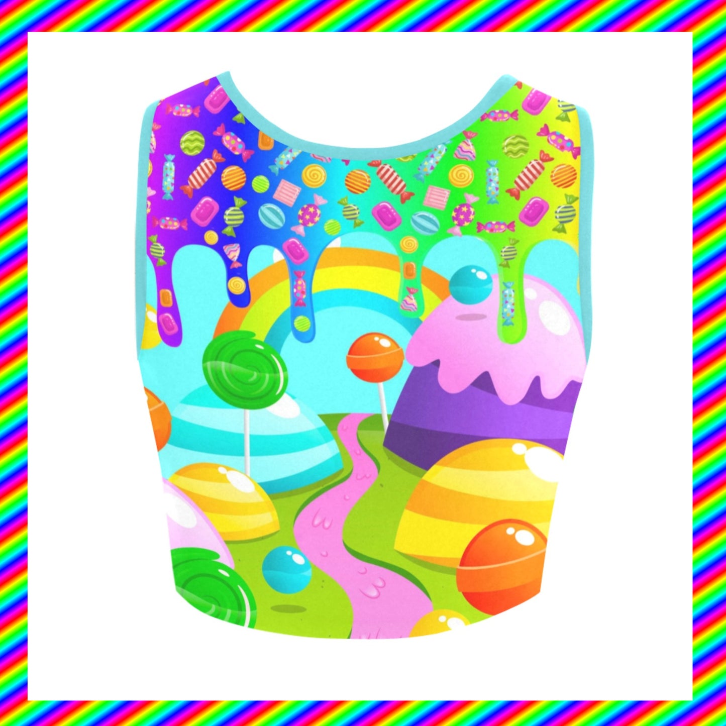 Harajuku Rainbowcore Decora kei Yume Kawaii candycore croptop displayed on a white background