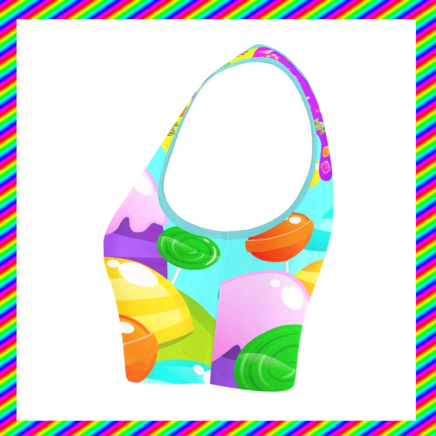 Harajuku Rainbowcore Decora kei Yume Kawaii candycore croptop displayed on a white background