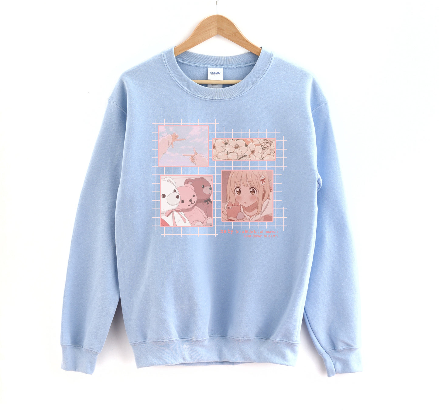 Kawaii Aesthetic Anime Blue babygirl sweatshirt displayed on a white background
