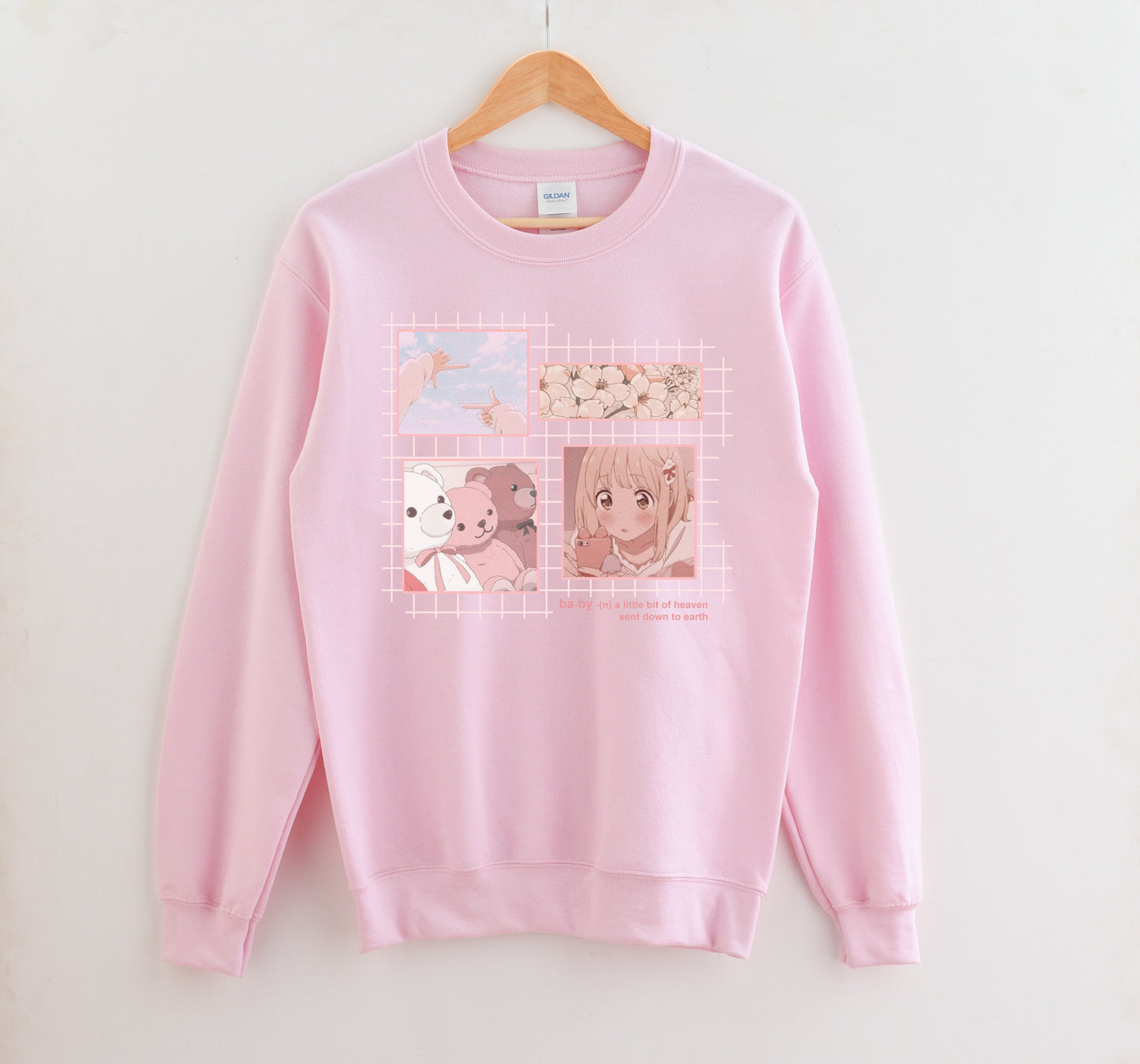 Kawaii Aesthetic Anime babygirl Pink sweatshirt displayed on a white background
