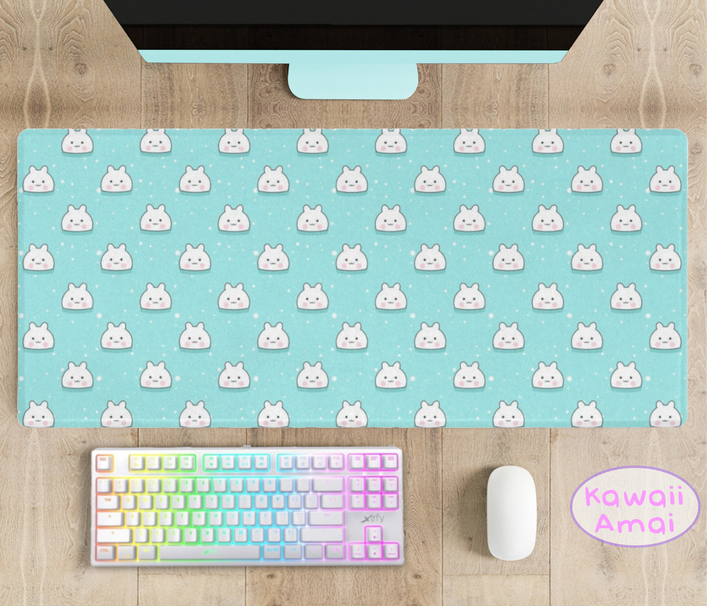 Cute and colorful desk mat perfect for kawaii-themed workspaces or gaming setups
