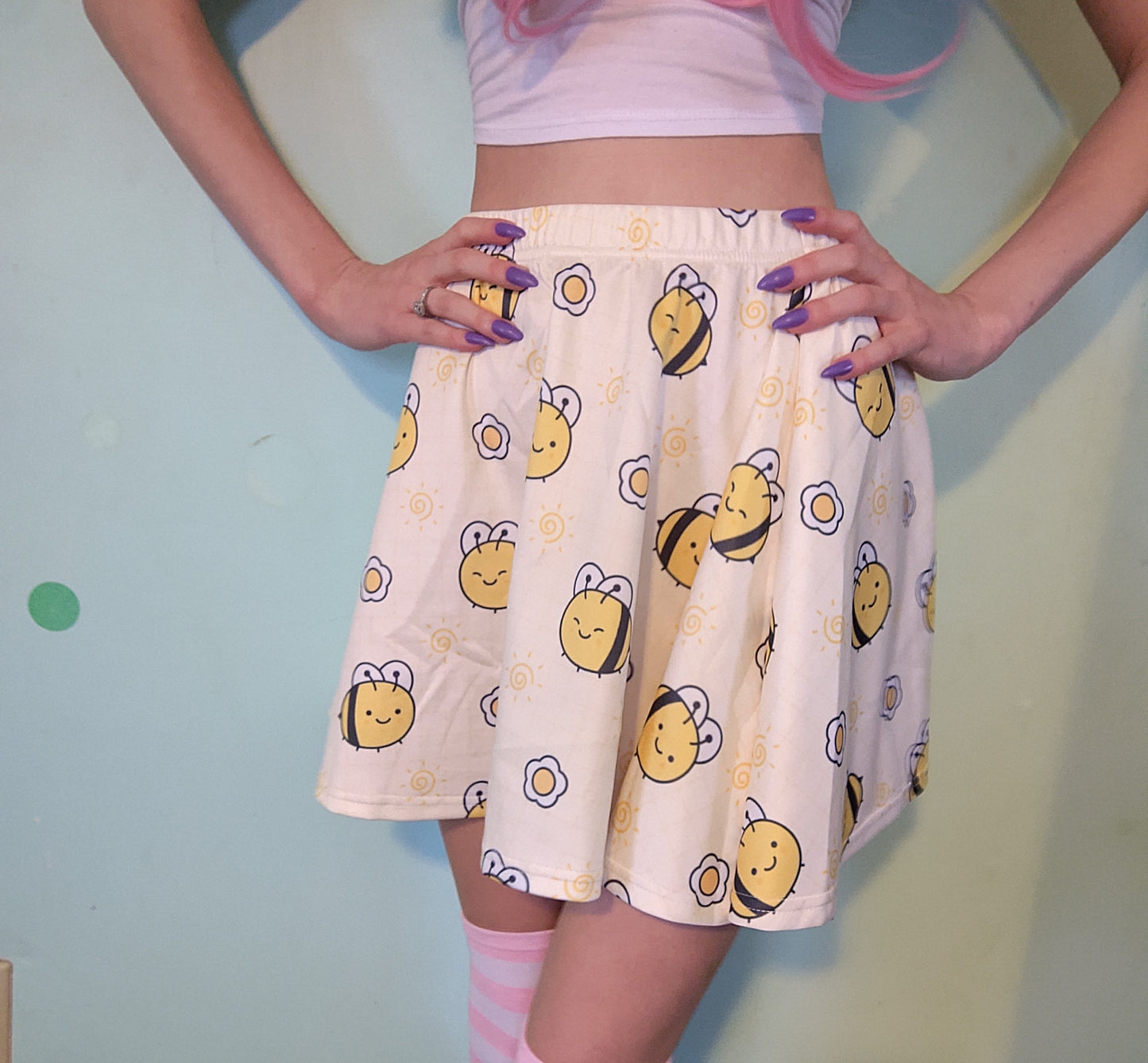 model wearing a cute kawaii skirt with pastel colours