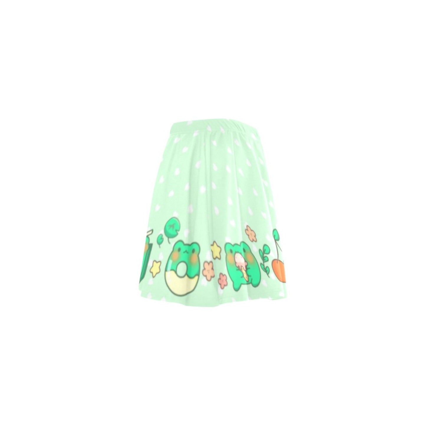 Kawaii mint frog pastel skirt displayed on clean white background.