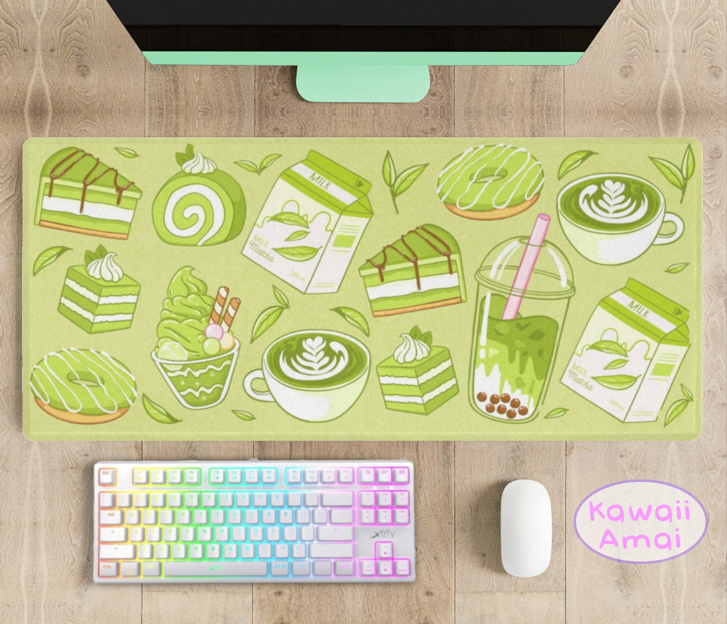 Cute and colorful desk mat perfect for kawaii-themed workspaces or gaming setups