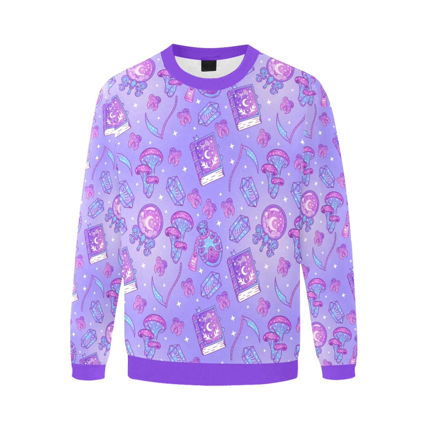 Kawaii Goth sweatshirt with witch design on white background.