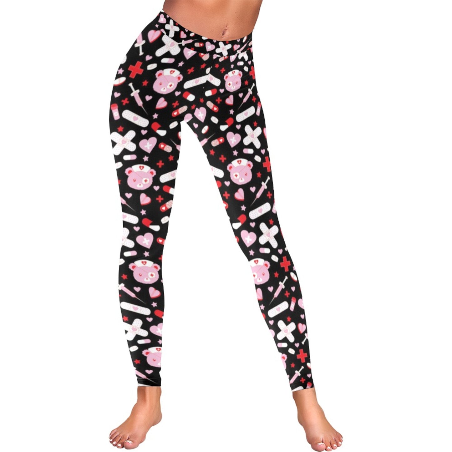 Kawaii Menhera Leggings with creepy cute design displayed on a clean white background