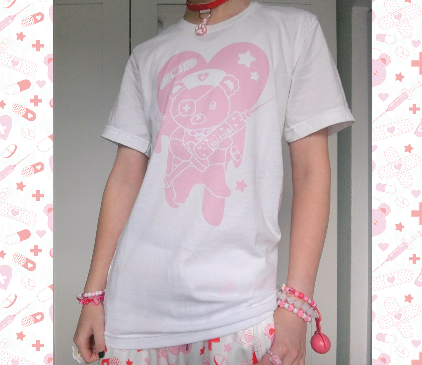 Young boy in a Kawaii Menhera Harajuku medical bear T-shirt
