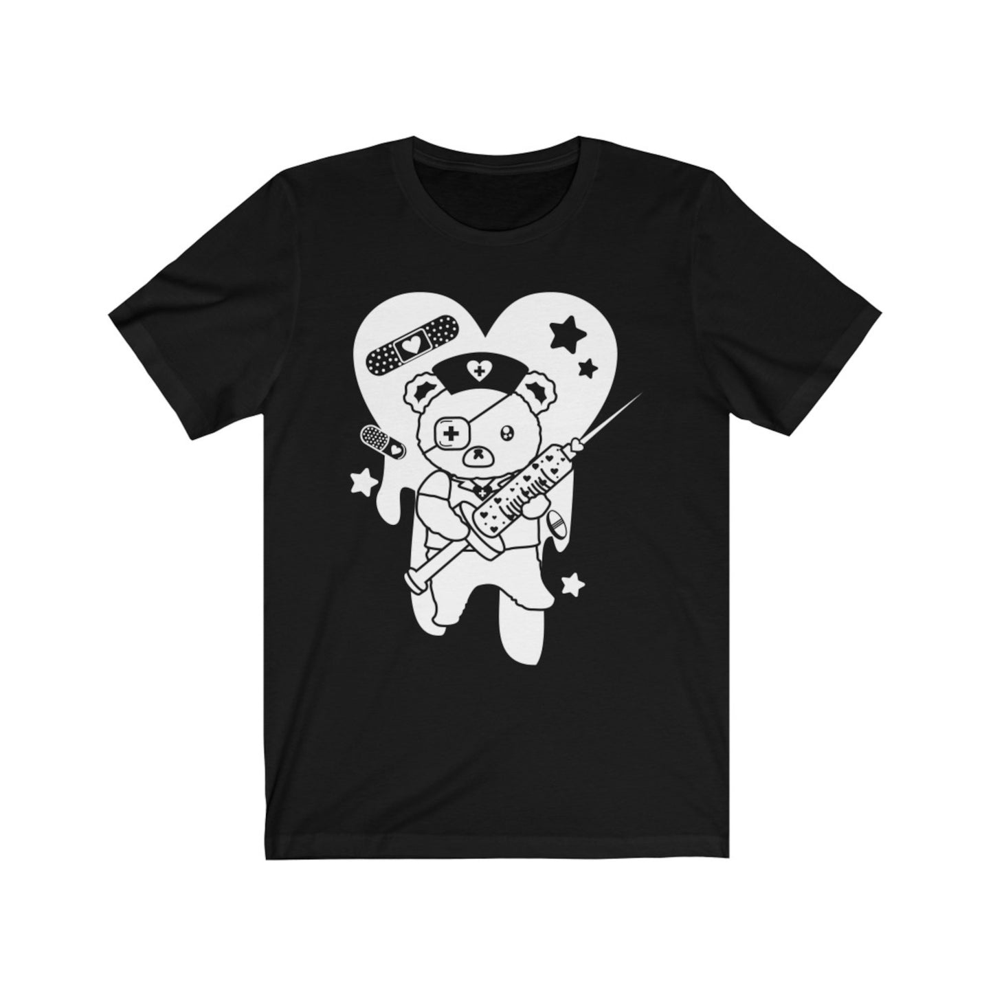 black menhera Harajuku t-shirt with medical bear displayed on clean white background.