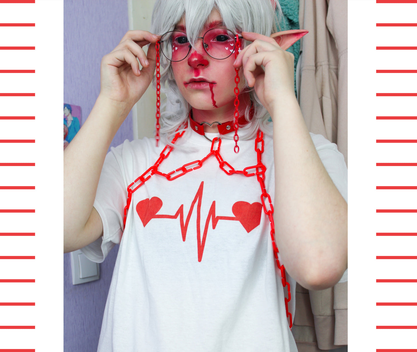 Young boy in a Kawaii Menhera Kei Cute T-shirt