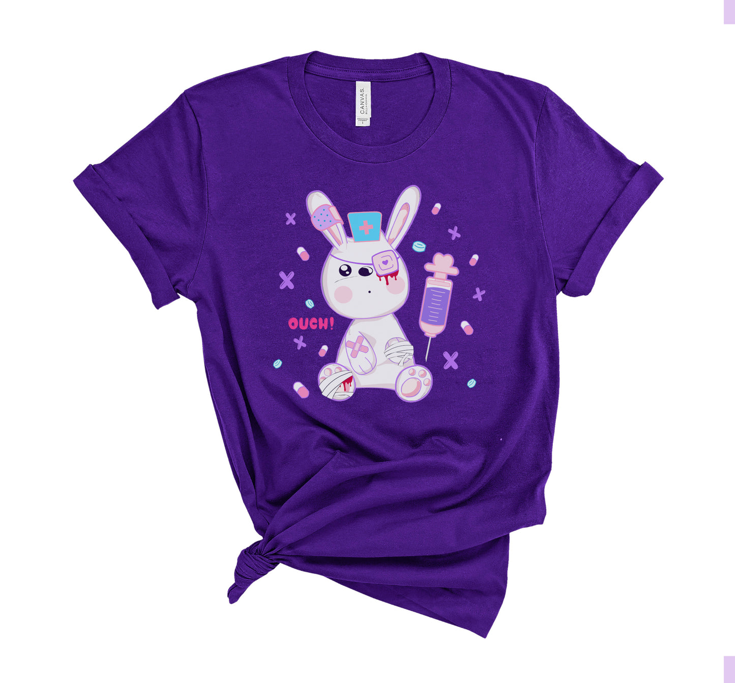purple menhera kei t-shirt with medical bunny displayed on clean white background.