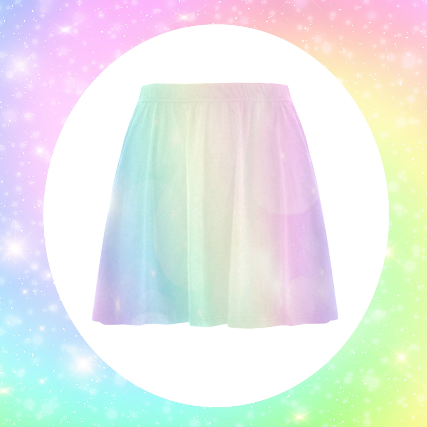 pastel rainbow yume kawaii skirt displayed on white background.