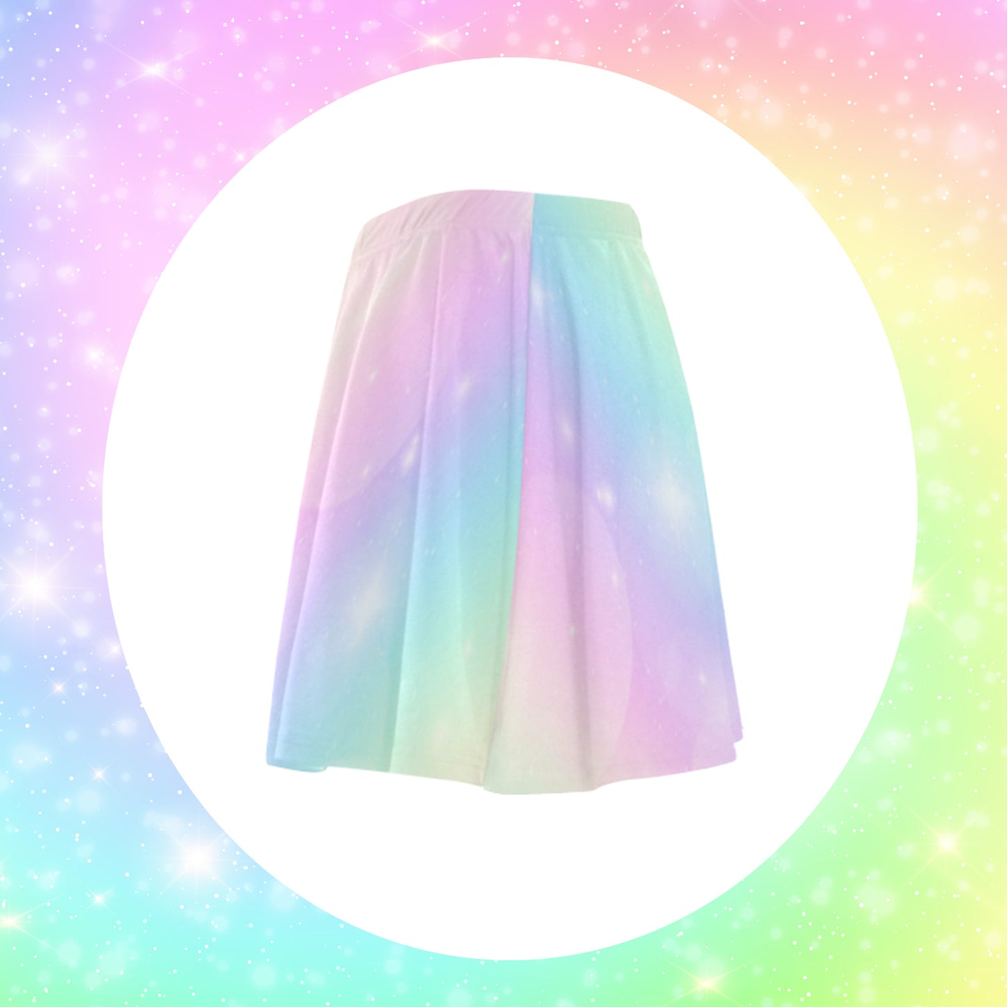 pastel rainbow yume kawaii skirt displayed on white background.