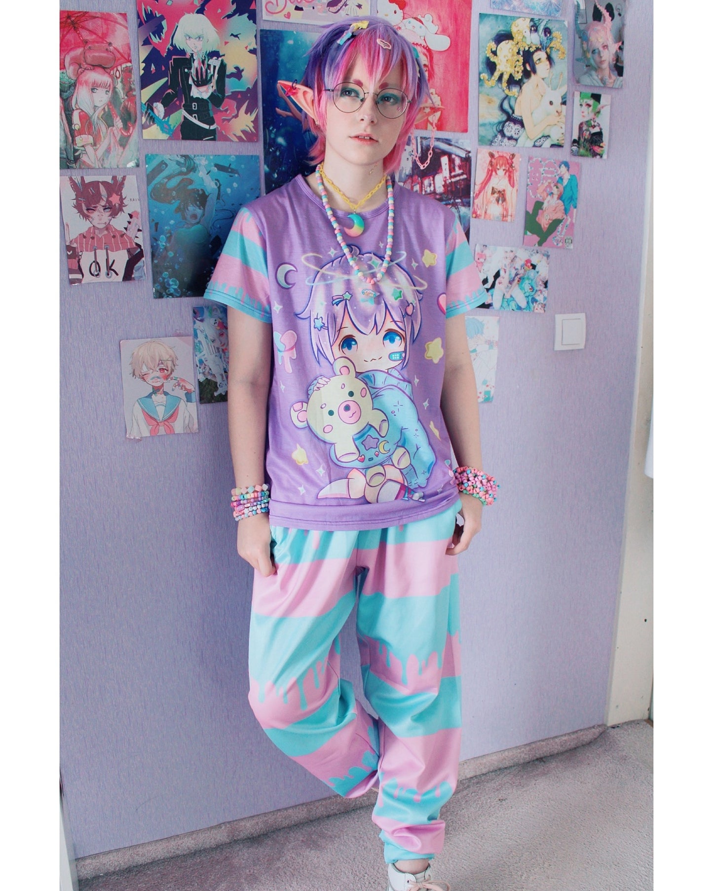model wearing Kawaii Pastel Unisex Cute and Creepy Jogger pants