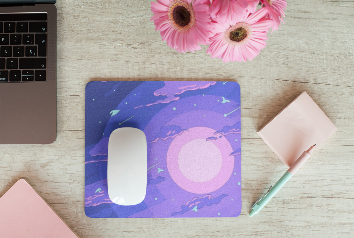 Cute and colorful desk mat perfect for kawaii-themed workspaces or gaming setups