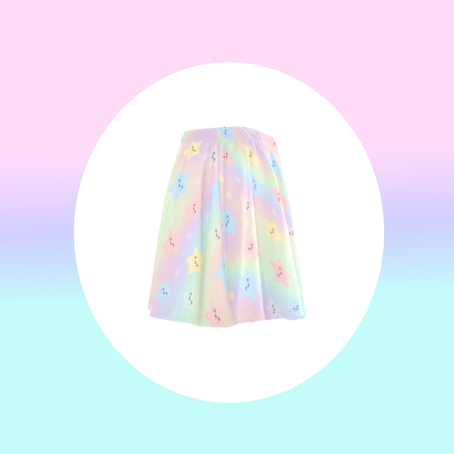 pastel kawaii skirt displayed on e coloured background.