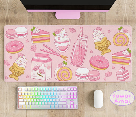Pastel kawaii desk mat with charming motifs and cozy aesthetic