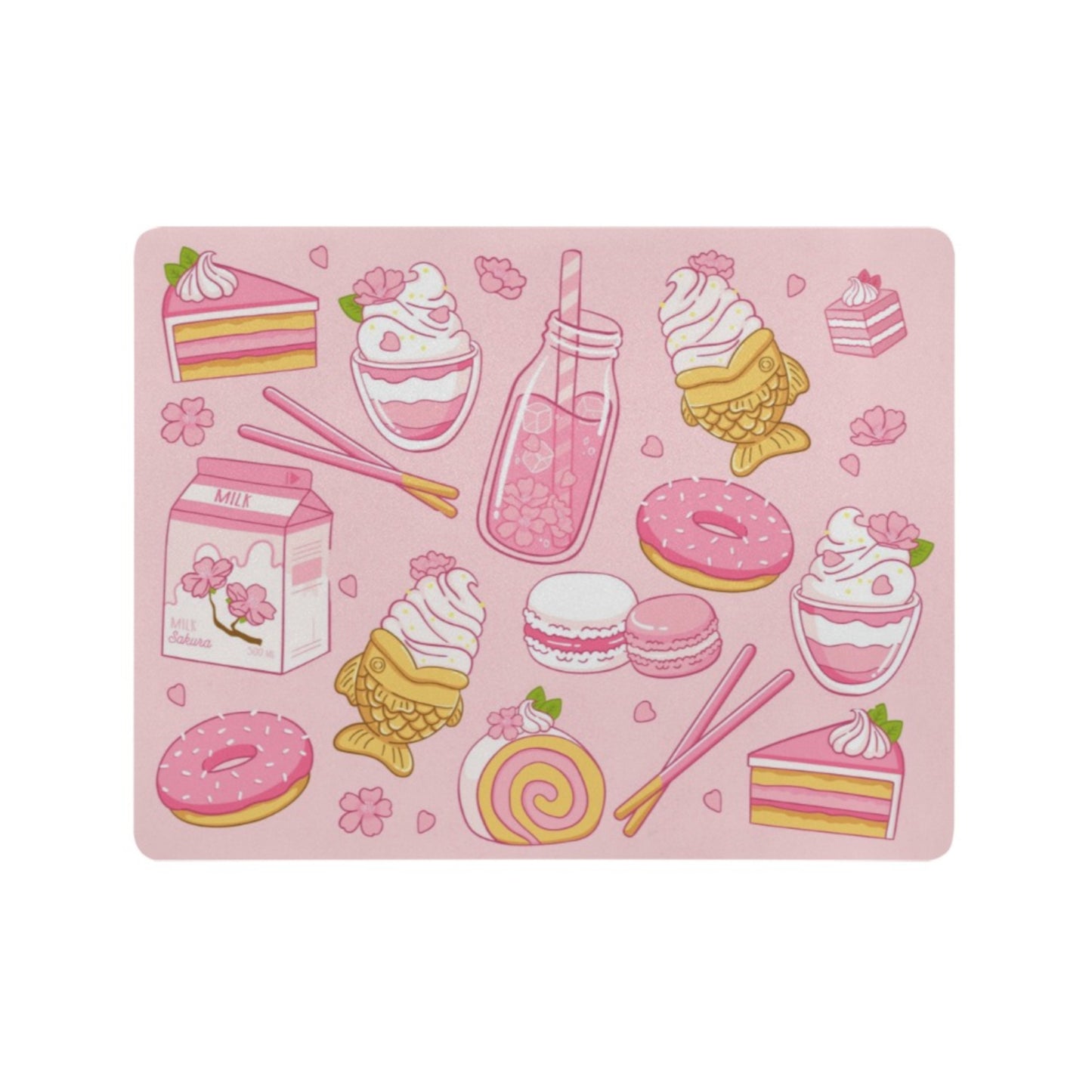 Pastel kawaii desk mat with charming motifs and cozy aesthetic